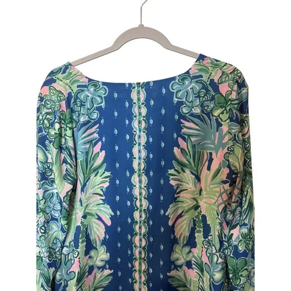 Lilly Pulitzer Womens Blue & Green Tropical Print Tunic Dress With Tie Cuffs med - Picture 7 of 8